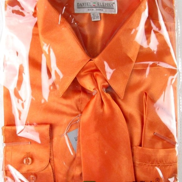 NWT Daniel Ellissa Mens 3 Pc Metallic Orange Dress Shirt & Tie Set, 16.5 (34/35) - Picture 1 of 2